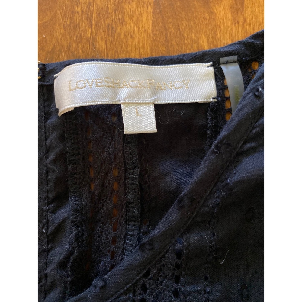 LoveShackFancy Natasha Ruffle Tiered Minidress Black Cotton Eyelet Size L - Picture 16 of 16
